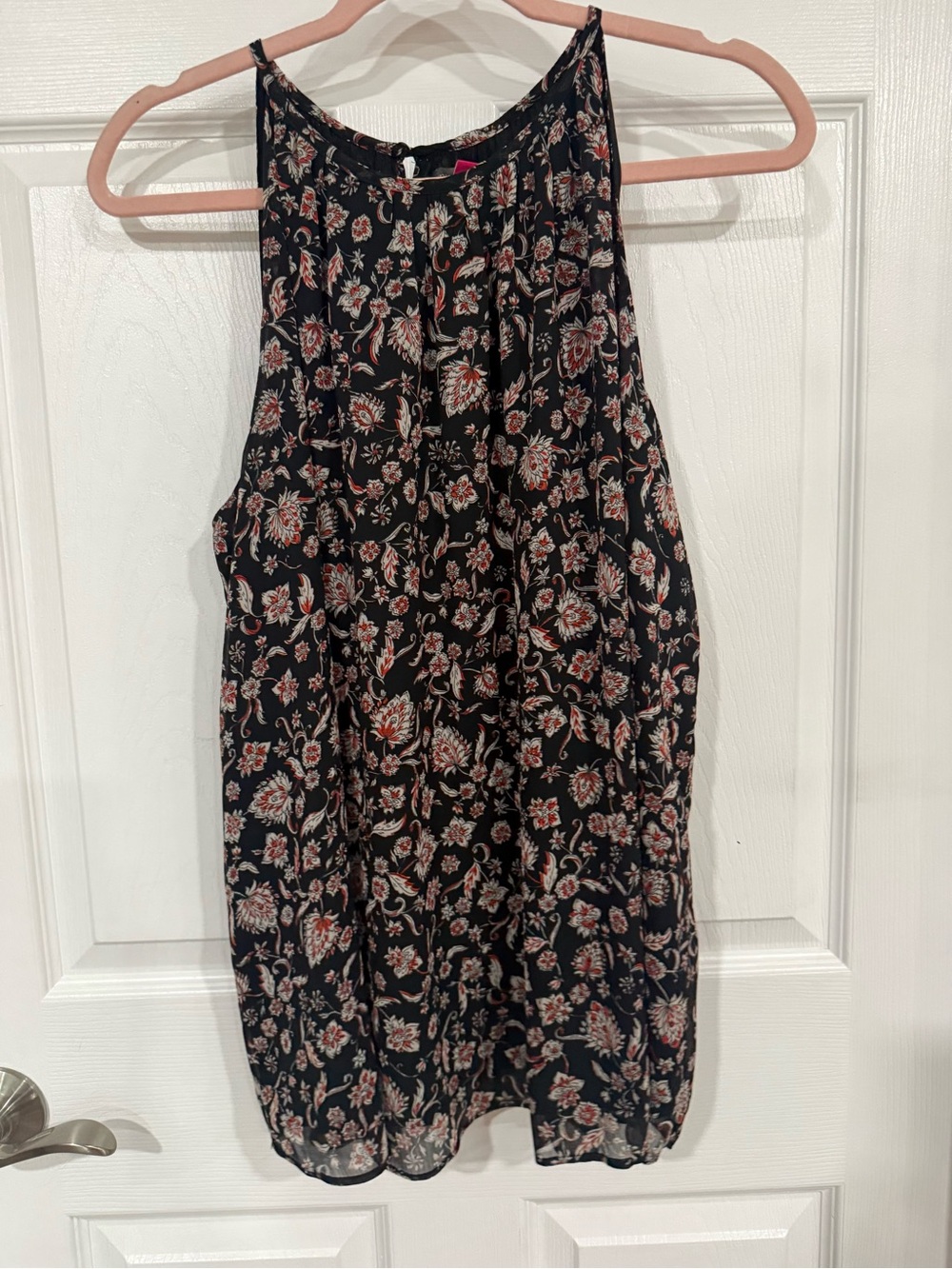 Vince Camuto Black Floral Halter Tank with Orange & Cream Accents